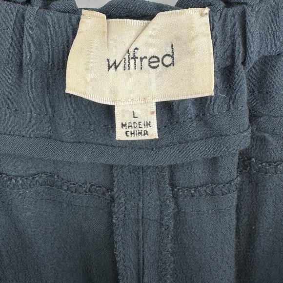 Wilfred Gray Blue Drawstring Waistband Silk Trimmed Wide Leg Loose Fit Pants - Picture 6 of 8